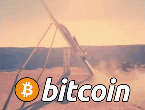 Bitcoin Astronaut With Blazzord Head On Launching Rocket GIF