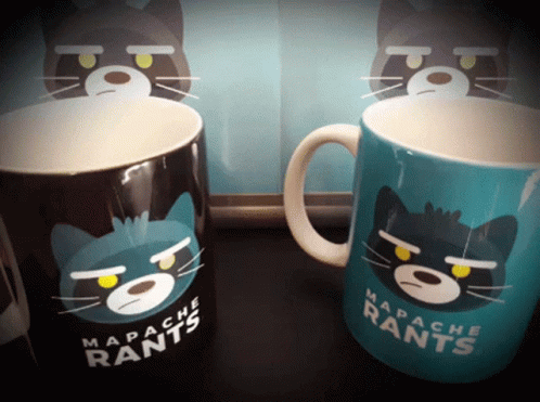 Black and Blue Mapache Rants Mug With Cat