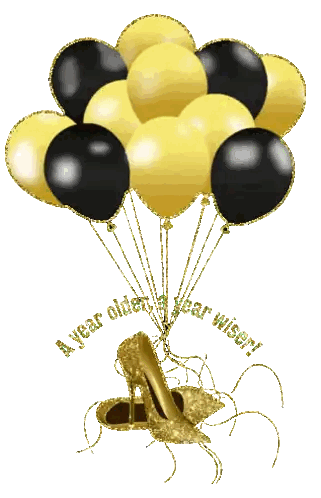 Black and Gold Balloons with Year Older Year Wiser