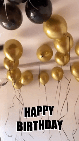 Black And Gold Happy Birthday Balloons GIF