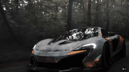 Black and Orange Sports Car Driving Forest Road