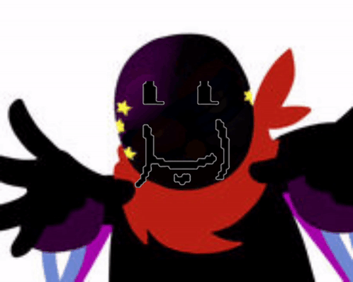 Black and Purple Cartoon Character with Red Scarf