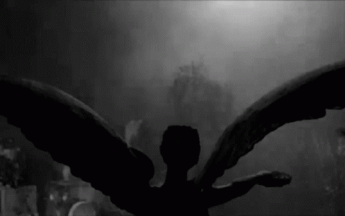 Black And White Angel Statue Wings Spread GIF