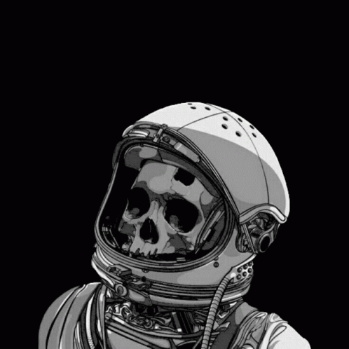 Black And White Astronaut With Skull In Helmet GIF