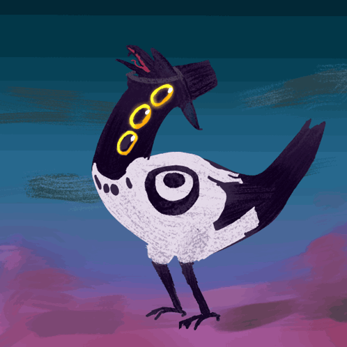 Black and White Bird With Yellow Eyes and Hat