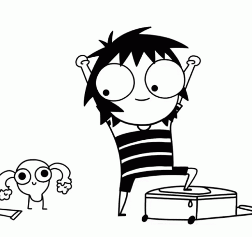 Black and White Boy with Big Eyes Next to Suitcase