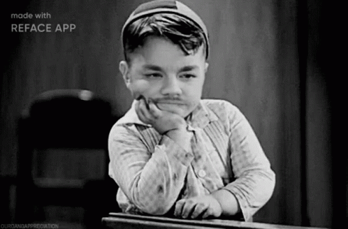 Black And White Boy With Mustache At Table GIF