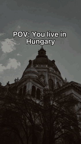 Black and White Building with Hungary