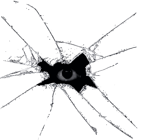 Black and White Bullet Hole in Window