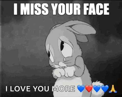 Black and White Bunny Says I Miss Your Face