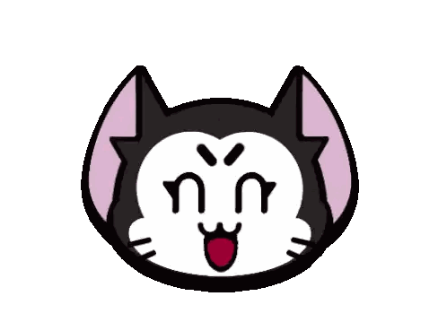 Black and White Cartoon Cat with Pink Ears