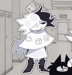 Black And White Cartoon Character In Hallway With Lockers GIF