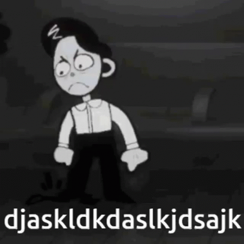 Black and White Cartoon Character Standing in Dark Room