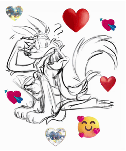 Black and White Cartoon Character With Hearts