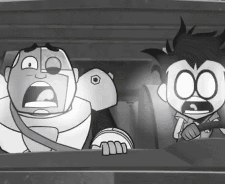 Black And White Cartoon Characters Sitting In Car GIF
