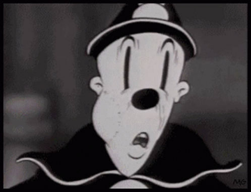 Black and White Cartoon Clown with Mustache and Hat