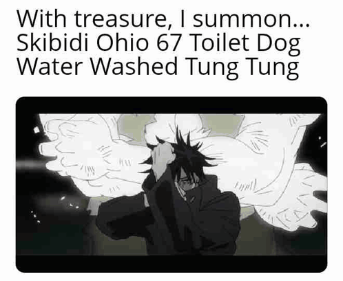 Black and White Cartoon Man Head in Hands Saying With Treasure I Summon
