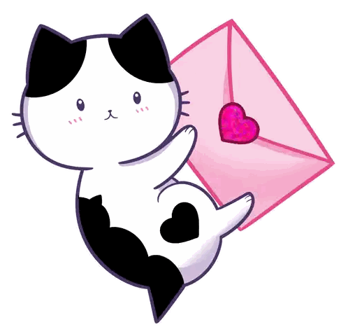 Black and White Cat Holding Heart Envelope