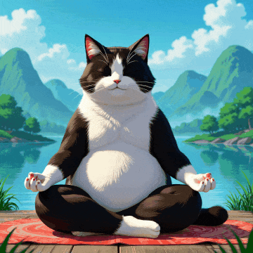 Black and White Cat in Lotus Position