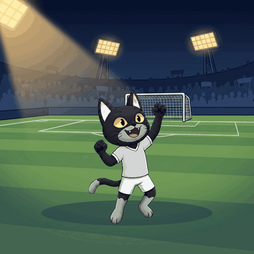 Black and White Cat in Shirt and Shorts on Soccer Field