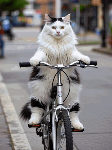Black And White Cat On Bike With Schwalbe Sticker GIF