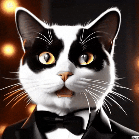 Black And White Cat Piano With Bowtie GIF