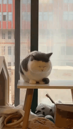 Black and White Cat Sitting with Eyes Closed
