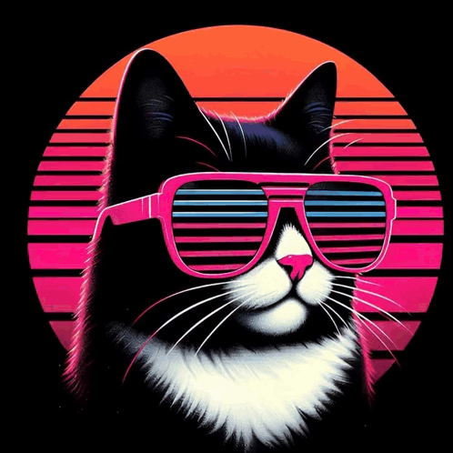 Black And White Cat Wearing Pink Sunglasses GIF