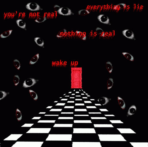 Black and White Checkered Floor with Red Door