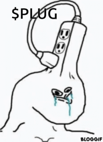 Black and White Chicken Crying Plugged Into Power Strip