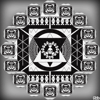Black and White Circular Pattern with Skulls