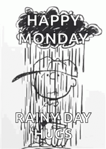 Black and White Cloud With Happy Monday Rainy Day Hugs