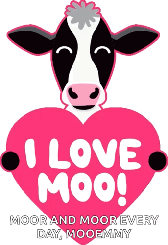 Black and White Cow Holding Heart Saying I Love Moo