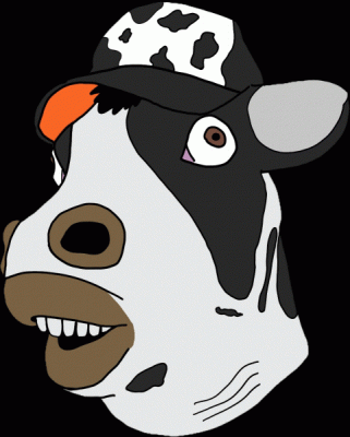 Black And White Cow In Hat With Red Stripe GIF