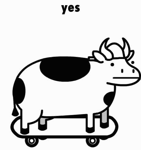 Black and White Cow Riding Skateboard