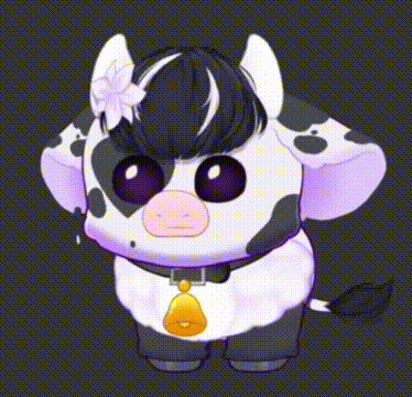 Black and White Cow with Purple Eyes and Flower