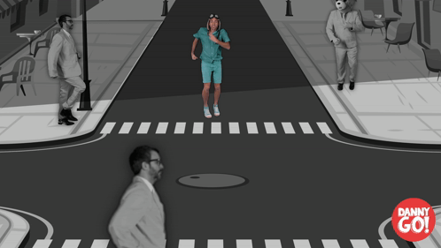 Black and White Crosswalk With Danny Go Logo