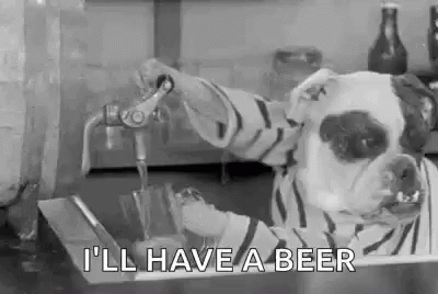 Black and White Dog Pouring Beer Into Glass