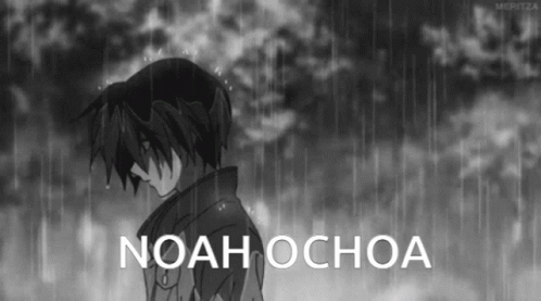 Black and White Drawing of Boy in Rain Noah Ochoa