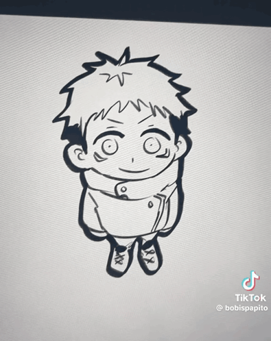 Black and White Drawing of Boy Saying Hippie