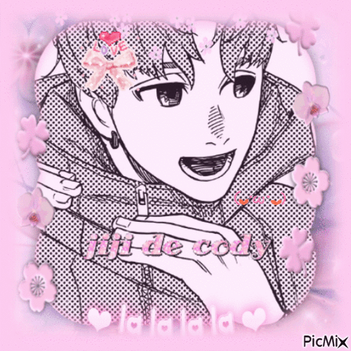 Black and White Drawing of Boy With Jiji de Cody
