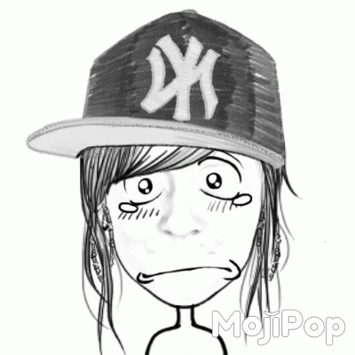 Black and White Drawing of Girl in NY Yankees Hat