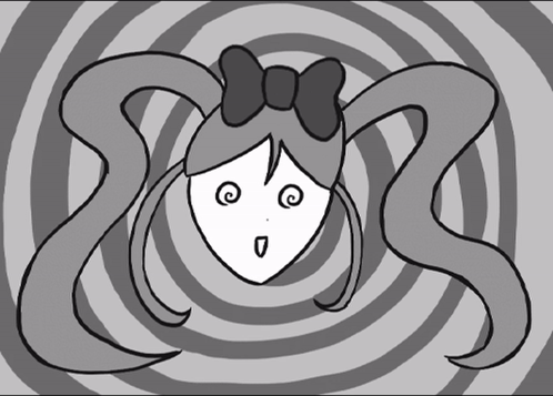 Black And White Drawing Of Girl With Pigtails And Bow GIF