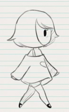 Black and White Drawing of Girl With Short Hair on Lined Paper