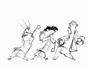 Black and White Drawing of Group of People Standing
