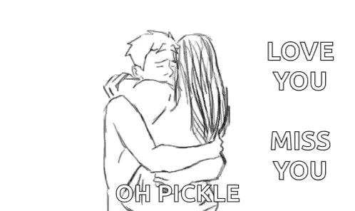Black and White Drawing of Man and Woman Hugging Love You Miss You