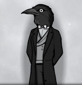 Black and White Drawing of Man With Bird Head