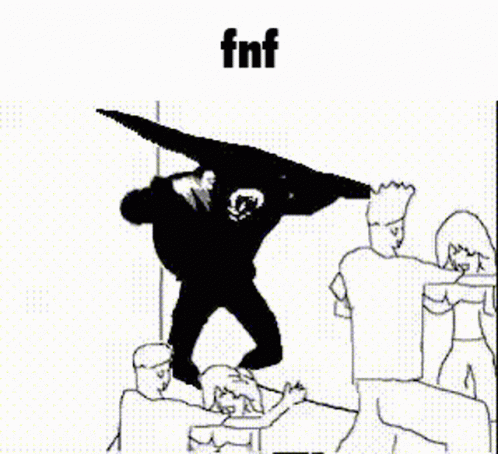 Black And White Drawing Of People Around Man With Huge Head GIF
