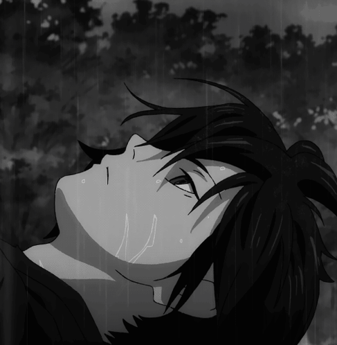 Black and White Drawing of Person Lying in Rain