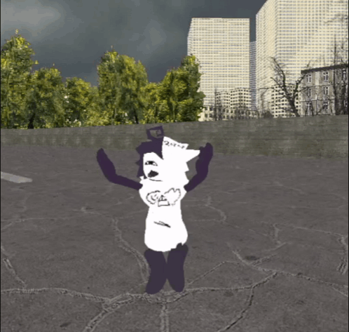 Black And White Drawing Of Person With Hat Saying A In Front Of City GIF